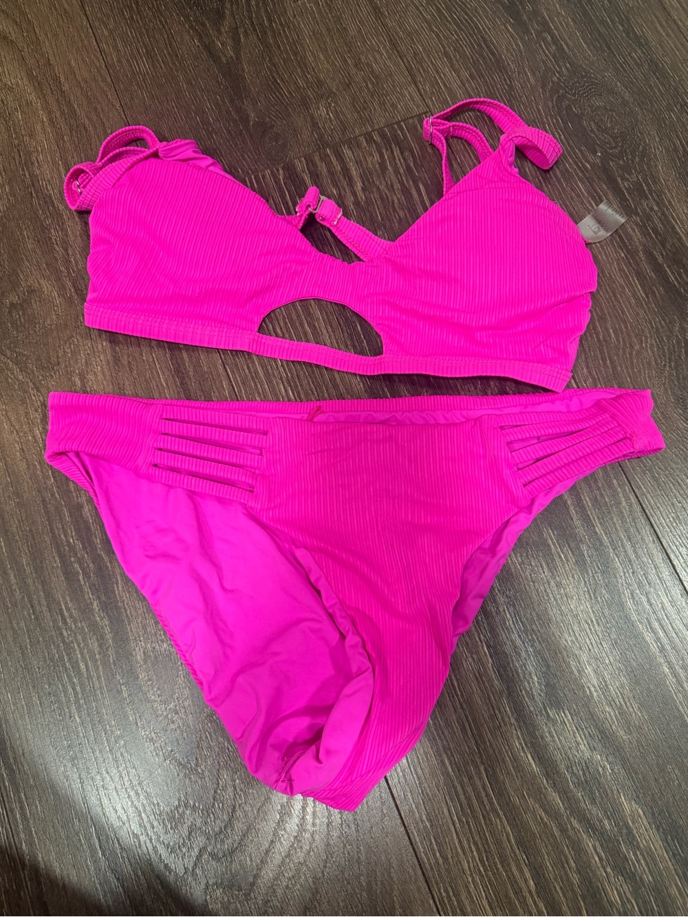 Women’s Hot Pink Ribbed Cutout Bikini Set